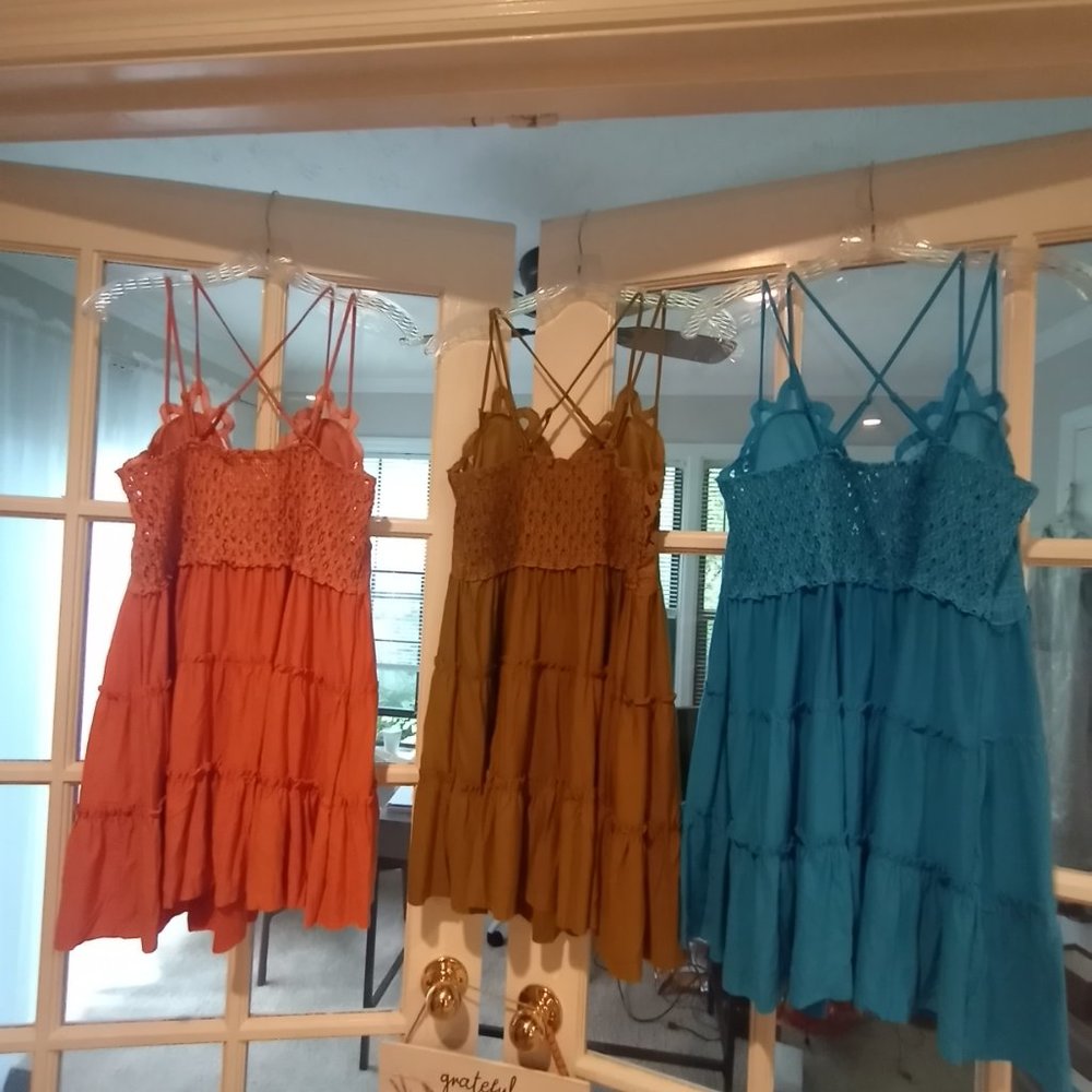 PLUS CROCHET LACE RUFFLE CAMI DRESS - Olive Mustard 1X - Picture 7 of 10